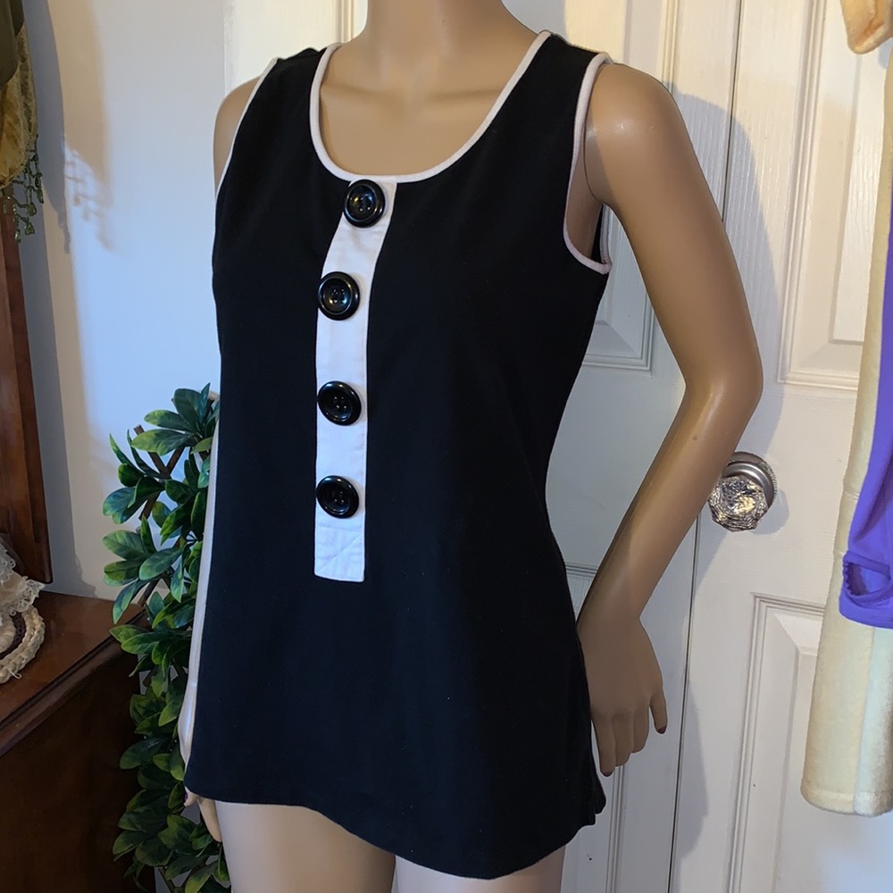 Bianca Nygard black & white sleeveless scoop tunic tank top S Y2K